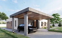 Современный одноэтажный дом с навесом Flat House